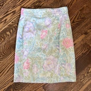 Vintage Cottagecore French Floral Linen Pencil Skirt 80s 90s, Rouje Style, Small